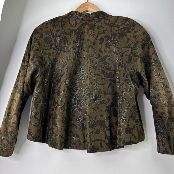 Vintage Bart Statement Green Leather Jacket with Floral Print - Picture 5 of 14